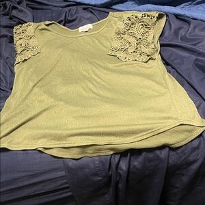 Elegant Olive Lace Sleeve Women's Blouse